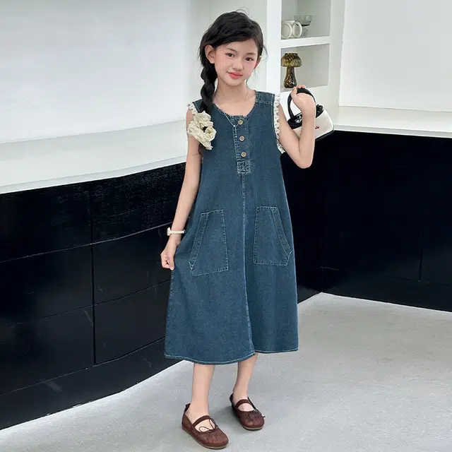 比比我女童夏季连衣裙 小女孩牛仔裙 休闲裙子 百搭时尚