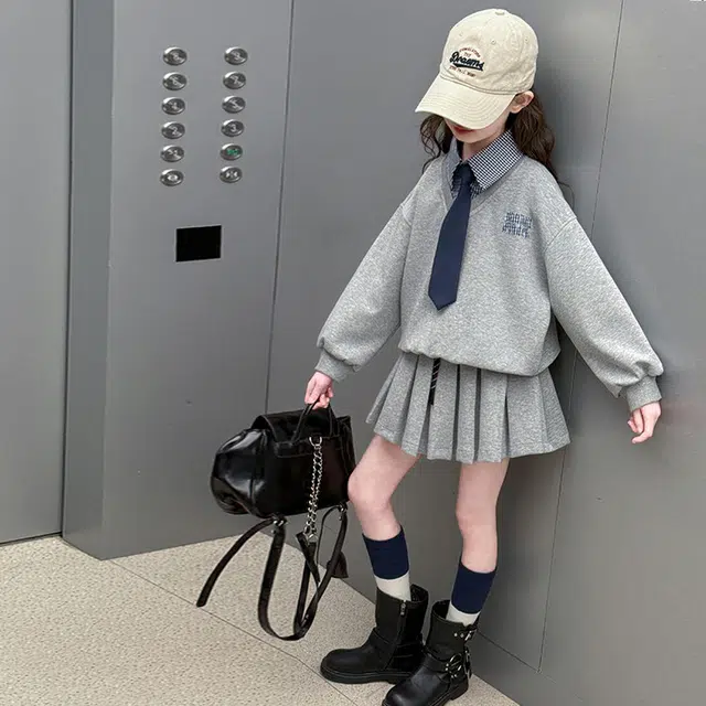 比比我休闲运动套装  女童春秋季时尚学院风大童潮牌小孩衣服 小女孩长袖洋气时髦 舒适帅气轻便
