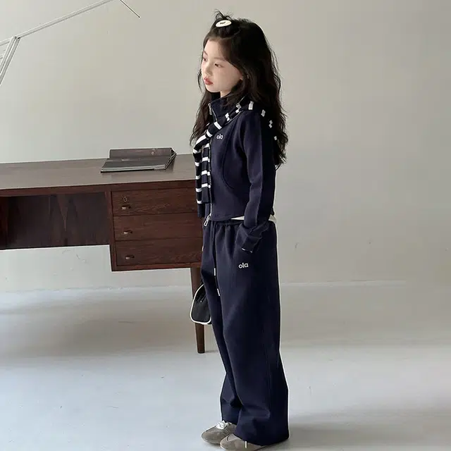 比比我休闲运动套装  女童春秋季条纹披肩立领大童潮牌小孩衣服 小女孩短袖洋气时髦 舒适帅气轻便