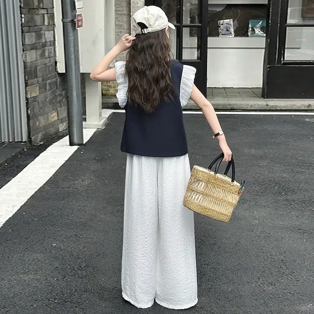 比比我休闲运动套装 女童夏季衣服 小女孩飞袖 洋气时髦 大童潮牌 学生短袖