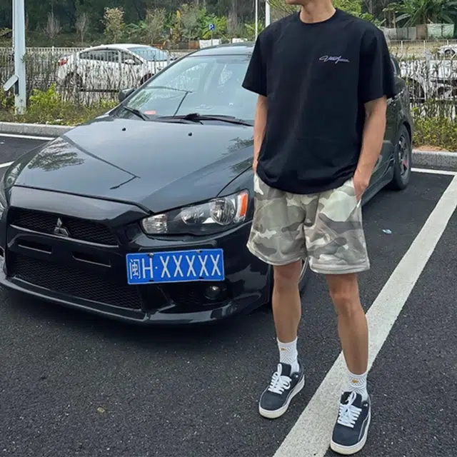 沐诚阳译 美式复古迷彩网眼透气百搭训练三四分裤运动短裤 男女同款