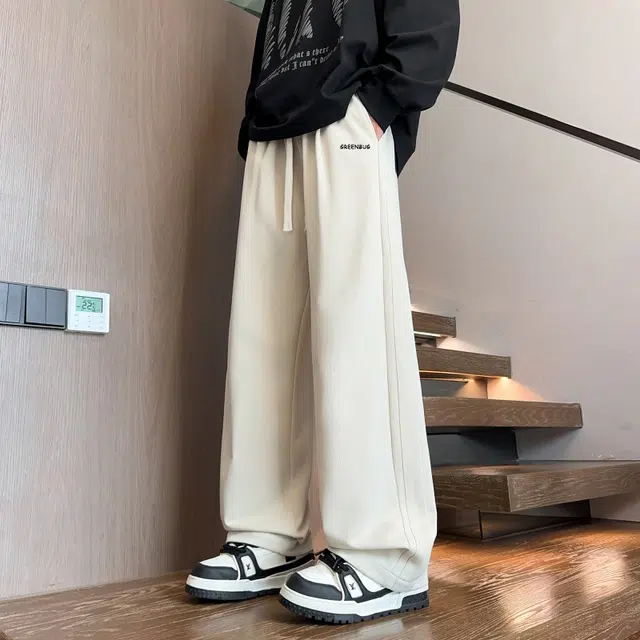 虫小绿 宽松直筒阔腿裤潮牌松紧腰休闲长裤 男女同款