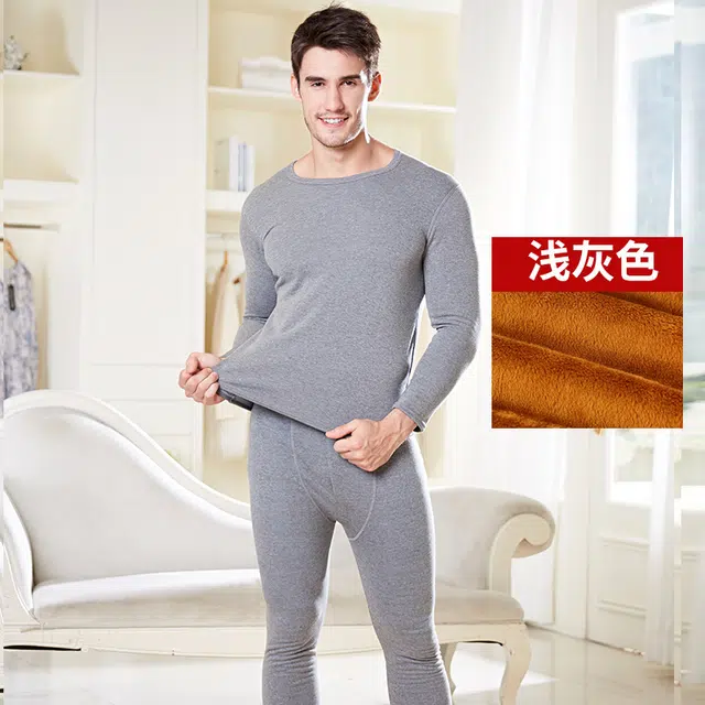 水中花 一体黄加绒加厚秋衣秋裤内穿贴身打底内衣防寒锁温内搭秋冬保暖套装 男款