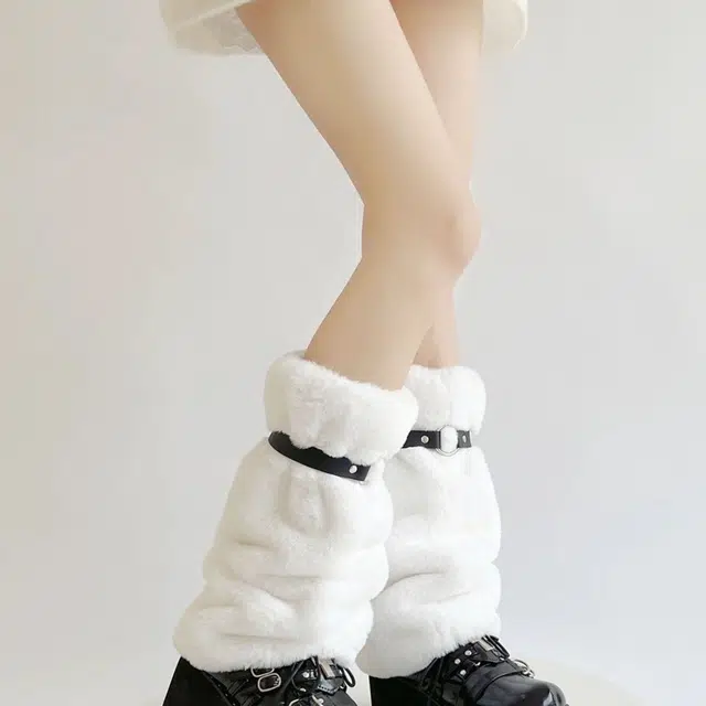 水中花 朋克皮带圆环毛绒保暖堆堆袜辣妹原宿风高筒袜 女款