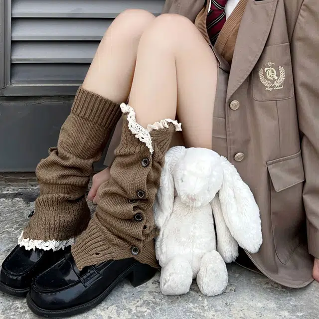 水中花 纽扣针织堆堆袜保暖袜日系原宿腿袜辣妹萝莉透气百搭韩系中筒袜 女款