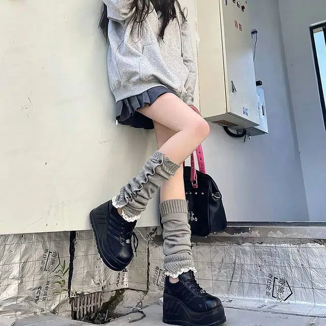 水中花 纽扣针织堆堆袜保暖袜日系原宿腿袜辣妹萝莉透气百搭韩系中筒袜 女款