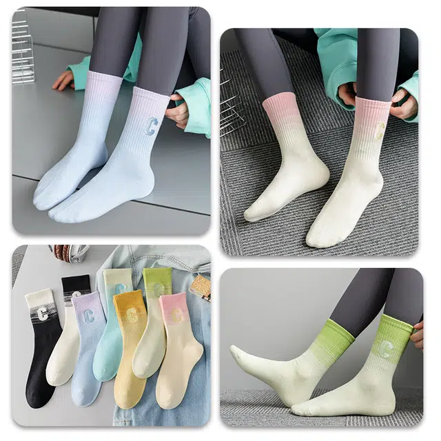 水中花 袜子青少年纯棉刺绣潮袜学生运动防臭吸汗加厚棉袜配鲨鱼裤时尚百搭秋冬高筒袜 女款