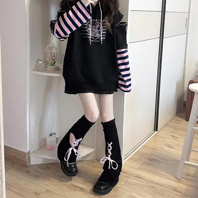 水中花 针织堆堆袜日系绑带抽绳爱心蝴蝶结甜美高筒袜 女款