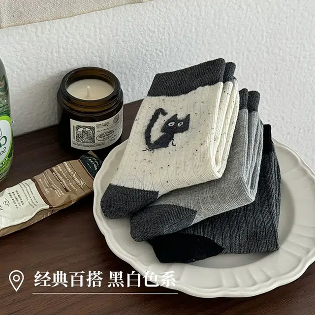 水中花 袜子卡通可爱长筒棉袜日系舒适透气高弹中筒袜 女款