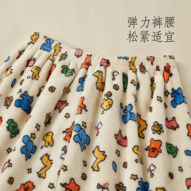 水中花 薄款法兰绒家居裤子珊瑚绒大码暖暖裤可外穿睡裤 女款