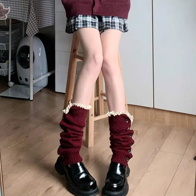 水中花 纽扣针织堆堆袜保暖袜日系原宿腿袜辣妹萝莉透气百搭韩系中筒袜 女款