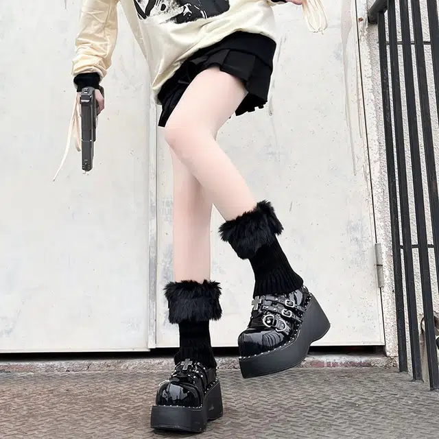 水中花 毛毛边堆堆 袜学院风日系小腿针织袜学生百搭时尚保暖袜中筒袜 女款