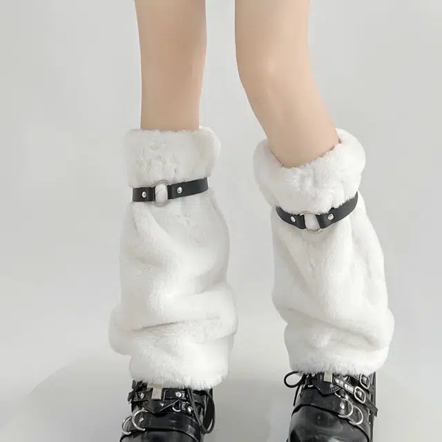 水中花 朋克皮带圆环毛绒保暖堆堆袜辣妹原宿风高筒袜 女款