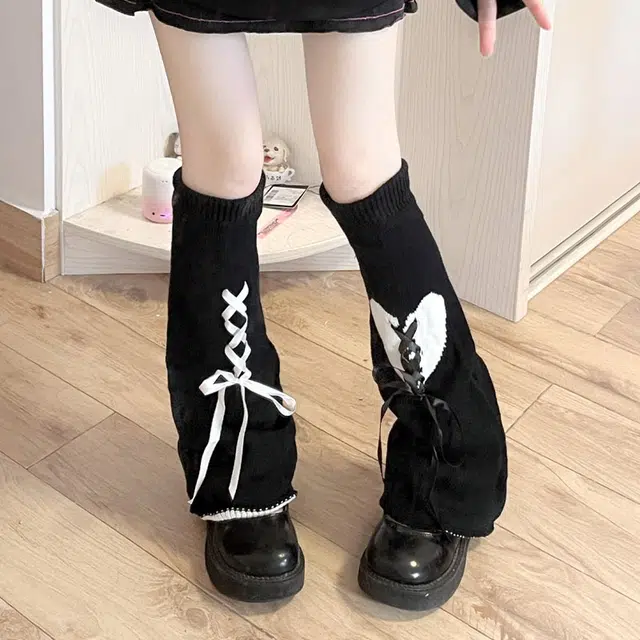 水中花 针织堆堆袜日系绑带抽绳爱心蝴蝶结甜美高筒袜 女款