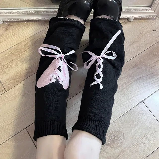 水中花 针织堆堆袜日系绑带抽绳爱心蝴蝶结甜美高筒袜 女款