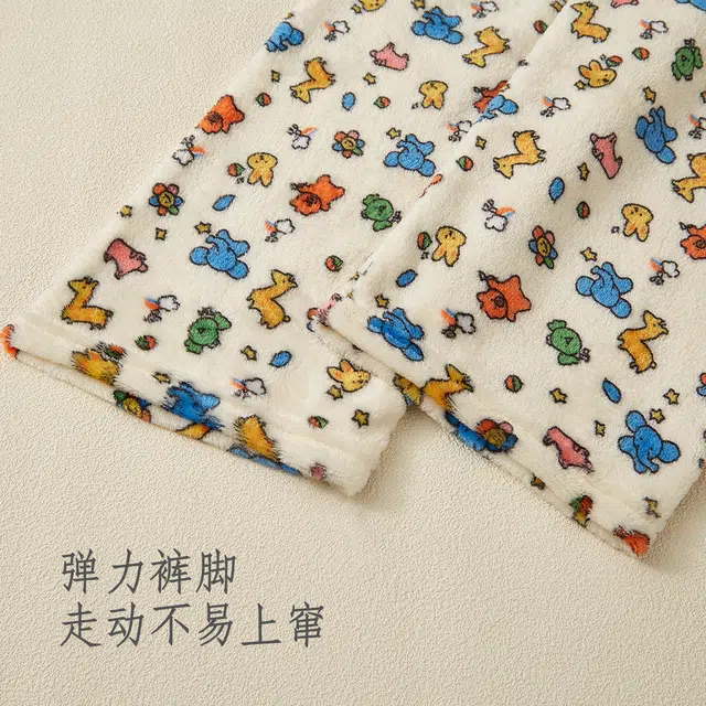 水中花 薄款法兰绒家居裤子珊瑚绒大码暖暖裤可外穿睡裤 女款