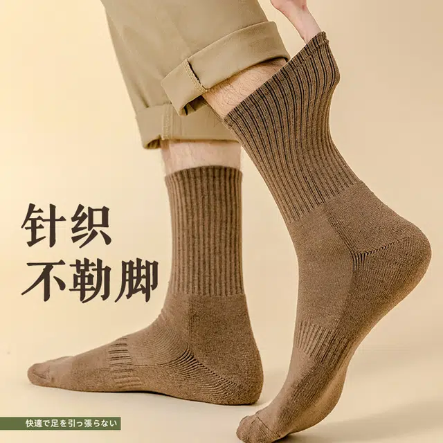 水中花 袜子加厚毛圈袜抗起球简约百搭高弹不勒脚抗寒锁温保暖棉袜不冻脚秋冬中筒袜 男款