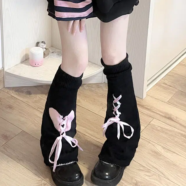 水中花 针织堆堆袜日系绑带抽绳爱心蝴蝶结甜美高筒袜 女款