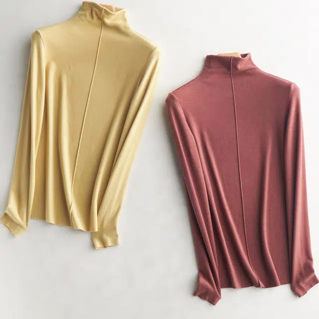 莫代尔 双面绒修身纯色长袖半高领简约打底针织衫 女款