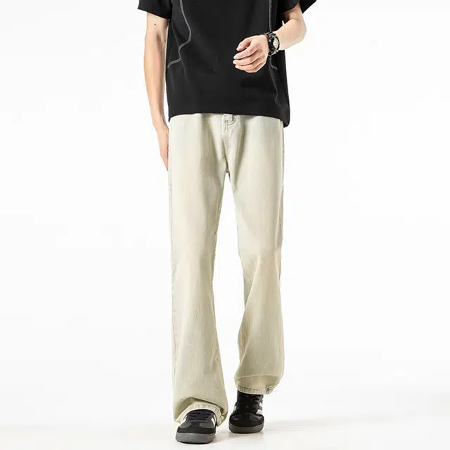 寻星记 美式高街复古纯色直筒微喇长裤 舒适百搭有弹力 水洗做旧显高级感牛仔裤 男女同款