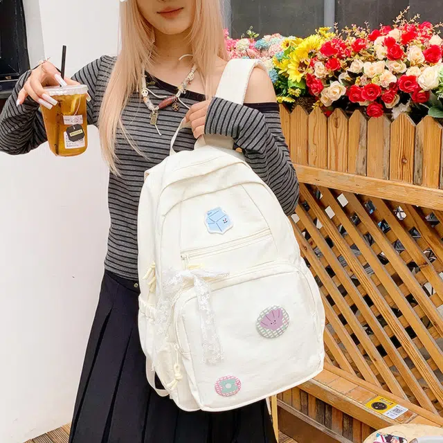 天才小熊 背包高中大学生初中女生书包 经典时尚小众设计 高级感 休闲拉链开合  尼龙布 双肩包 常规 白色