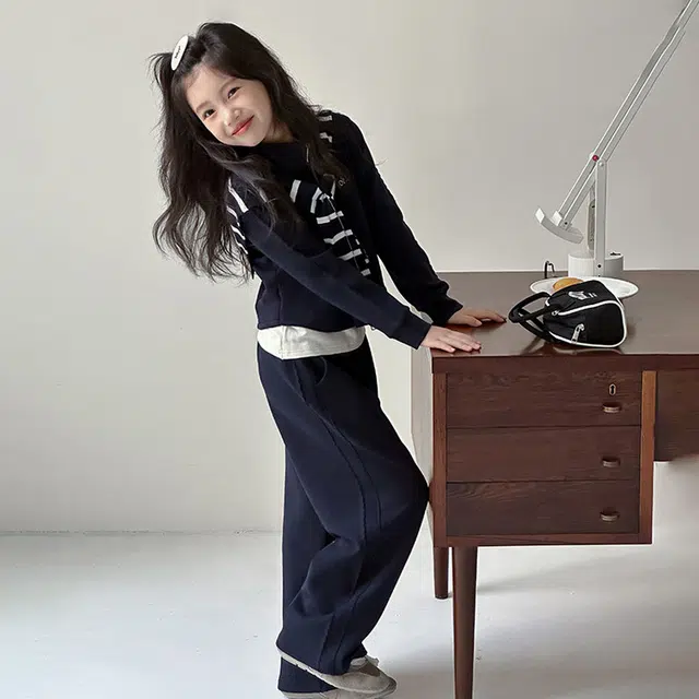 天才小熊休闲运动套装 女童春秋季条纹披肩立领大童潮牌小孩衣服 小女孩短袖洋气时髦 舒适帅气轻便