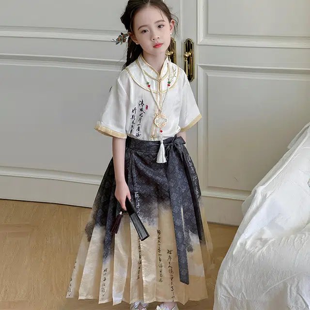 天才小熊汉服套装 女童夏季大童运动小孩衣服 小女孩 青少年中国风洋气时髦 漂亮 甜美
