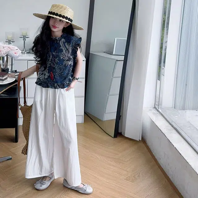 天才小熊休闲运动套装 女童夏季大童潮牌小孩衣服 小女孩碎花短袖洋气时髦 漂亮 甜美 时尚