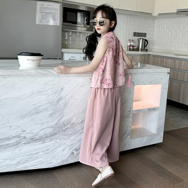 天才小熊汉服套装 女童夏季大童运动小孩衣服 小女孩 青少年复古唐装中国风洋气时髦 漂亮 甜美