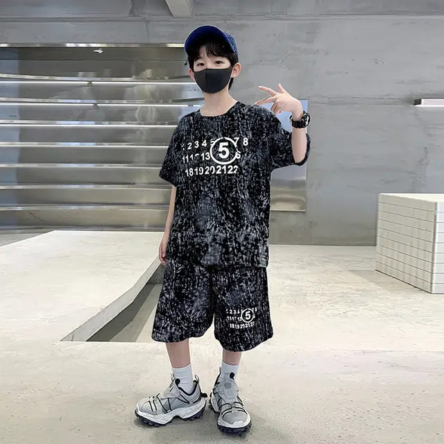 天才小熊休闲运动套装  男童夏季大童潮牌小孩衣服 小男孩短袖洋气时髦 舒适帅气轻便