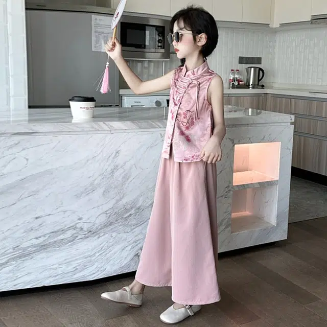 天才小熊汉服套装 女童夏季大童运动小孩衣服 小女孩 青少年复古唐装中国风洋气时髦 漂亮 甜美