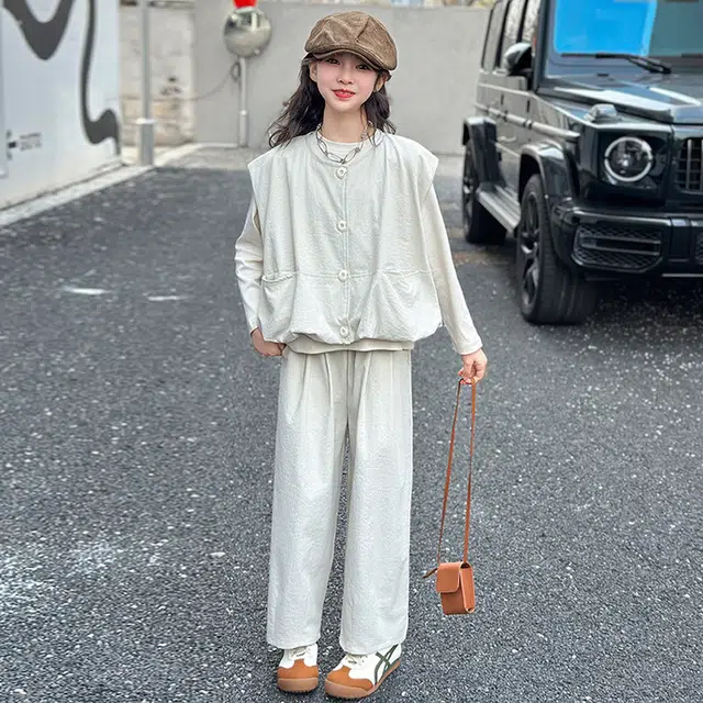 天才小熊休闲运动套装 女童春秋季韩版时尚大童潮牌小孩衣服 小女孩短袖洋气时髦 舒适帅气轻便