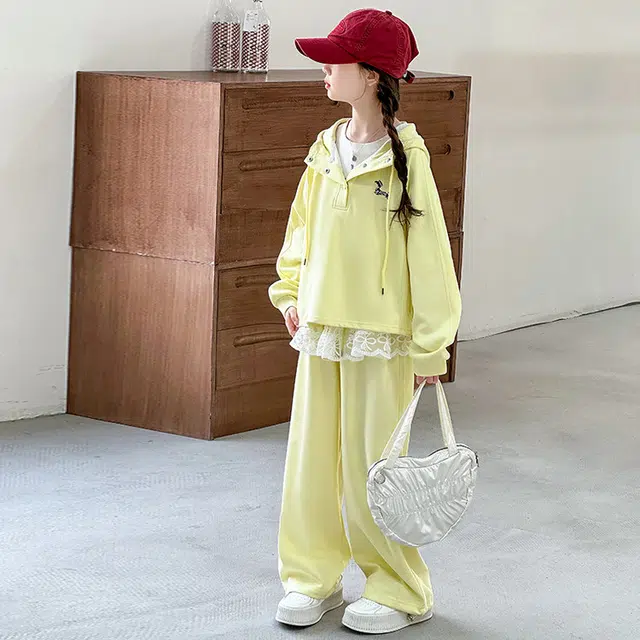 天才小熊休闲运动套装 女童春秋季时尚卡通大童潮牌小孩衣服 小女孩短袖洋气时髦 舒适帅气轻便