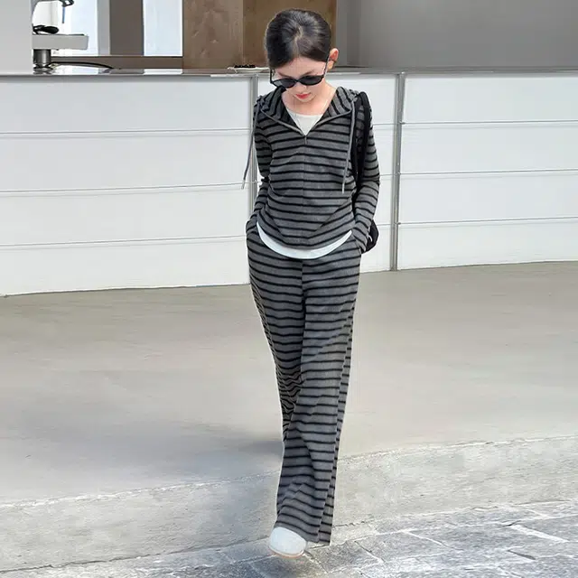 天才小熊休闲运动套装 女童春秋季时尚条纹大童潮牌小孩衣服 小女孩短袖洋气时髦 舒适帅气轻便