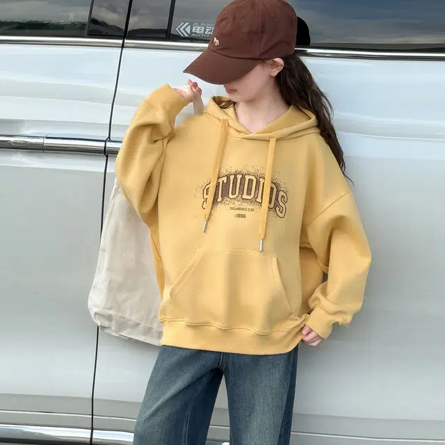 天才小熊休闲运动套装 女童春秋季连帽卫衣牛仔裤大童潮牌小孩衣服 小女孩短袖洋气时髦 舒适帅气轻便