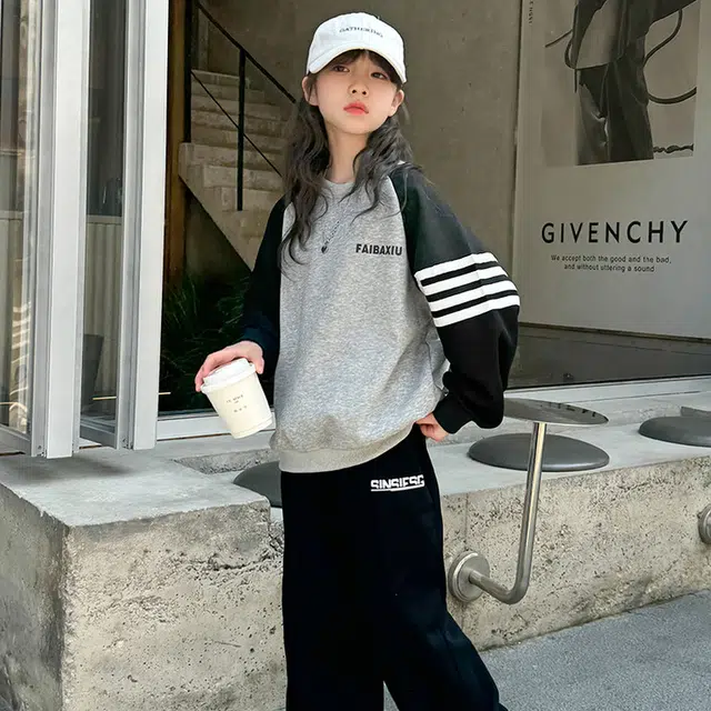 天才小熊休闲运动套装 女童春秋季百搭大童潮牌小孩衣服 小女孩短袖洋气时髦 舒适帅气轻便