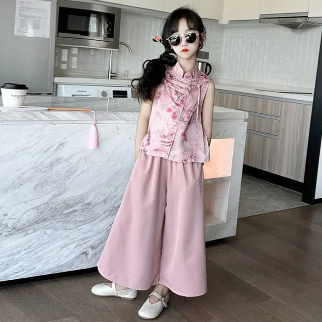 天才小熊汉服套装 女童夏季大童运动小孩衣服 小女孩 青少年复古唐装中国风洋气时髦 漂亮 甜美