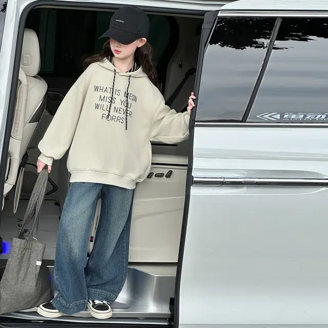 天才小熊休闲运动套装 女童春秋季连帽卫衣牛仔大童潮牌小孩衣服 小女孩短袖洋气时髦 舒适帅气轻便