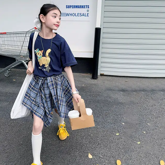 天才小熊休闲运动套装 女童夏季大童潮牌小孩衣服 小女孩短袖洋气时髦 漂亮 甜美