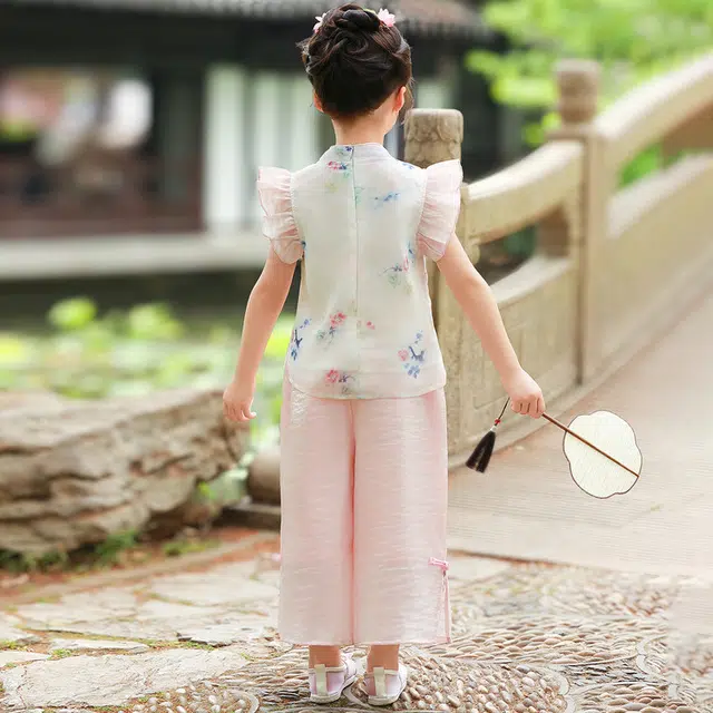 天才小熊汉服套装 女童夏季大童运动小孩衣服 小女孩 青少年飞袖中国风洋气时髦 漂亮 甜美