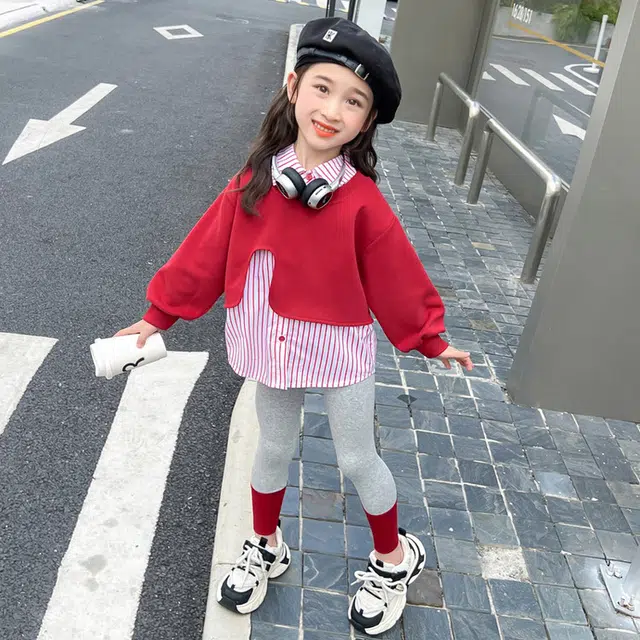 天才小熊休闲运动套装 女童春秋季大童潮牌小孩衣服 小女孩短袖洋气时髦 舒适帅气轻便