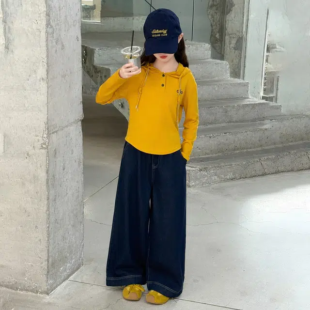 天才小熊休闲运动套装 女童春秋季连帽牛仔大童潮牌小孩衣服 小女孩短袖洋气时髦 舒适帅气轻便