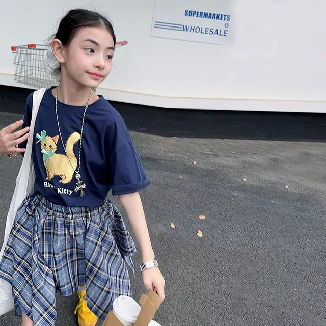 天才小熊休闲运动套装 女童夏季大童潮牌小孩衣服 小女孩短袖洋气时髦 漂亮 甜美