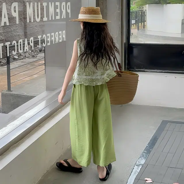 天才小熊休闲运动套装 女童夏季大童潮牌小孩衣服 小女孩碎花衬衣短袖洋气时髦 漂亮 甜美