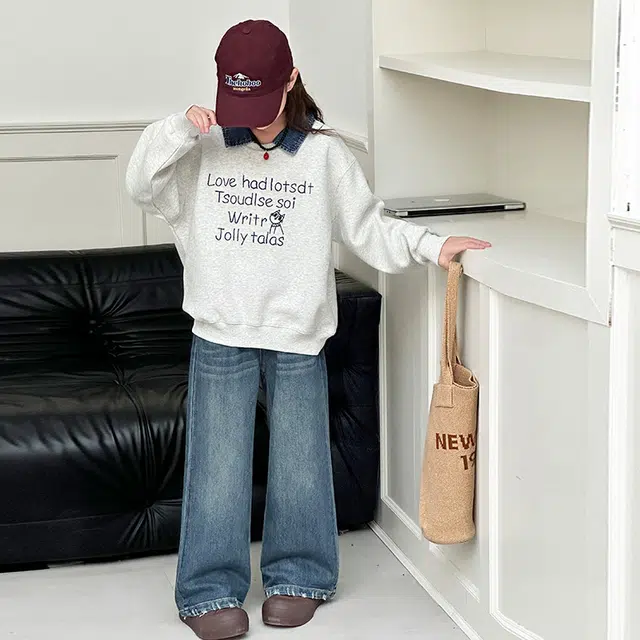 天才小熊休闲运动套装 女童春秋季牛仔领卫衣大童潮牌小孩衣服 小女孩短袖洋气时髦 舒适帅气轻便