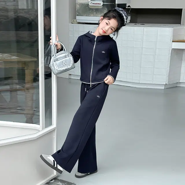 天才小熊休闲运动套装 女童春秋季拉链连帽拼色刺绣大童潮牌小孩衣服 小女孩短袖洋气时髦 舒适帅气轻便