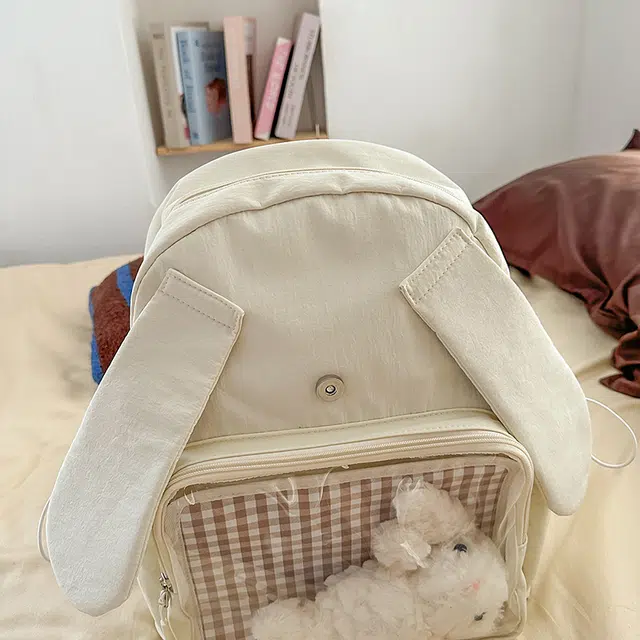 天才小熊 书包女生初中生 简约森系 经典时尚小众设计 高级感 休闲拉链开合  尼龙布 双肩包 常规 米白色