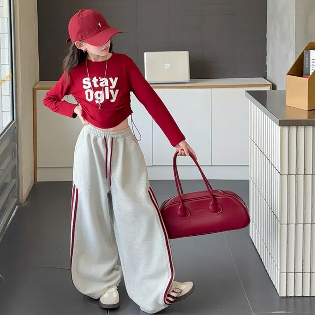 天才小熊休闲运动套装 女童春秋季拉条大童潮牌小孩衣服 小女孩短袖洋气时髦 舒适帅气轻便