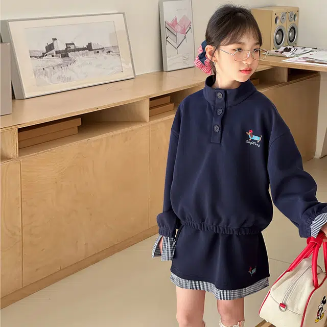 天才小熊休闲运动套装 女童春秋季刺绣狗大童潮牌小孩衣服 小女孩短袖洋气时髦 舒适帅气轻便