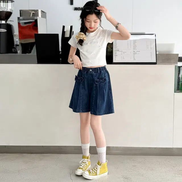 天才小熊女童夏季运动裤大童潮牌小孩衣服 青少年 净色蝴蝶结短裤 洋气时髦 韩版直筒板